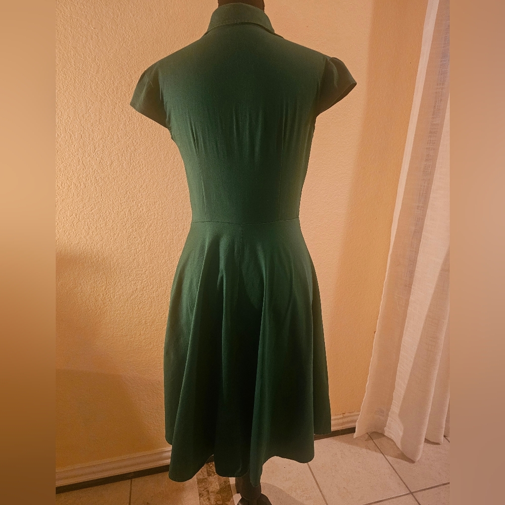 Cotton Green Ruffle Button Dress Heart Buttons - Picture 6 of 11